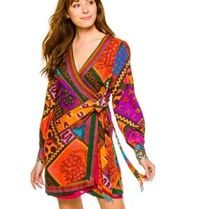 Farm Rio Dotted Patch Scarf Wrap minidress M